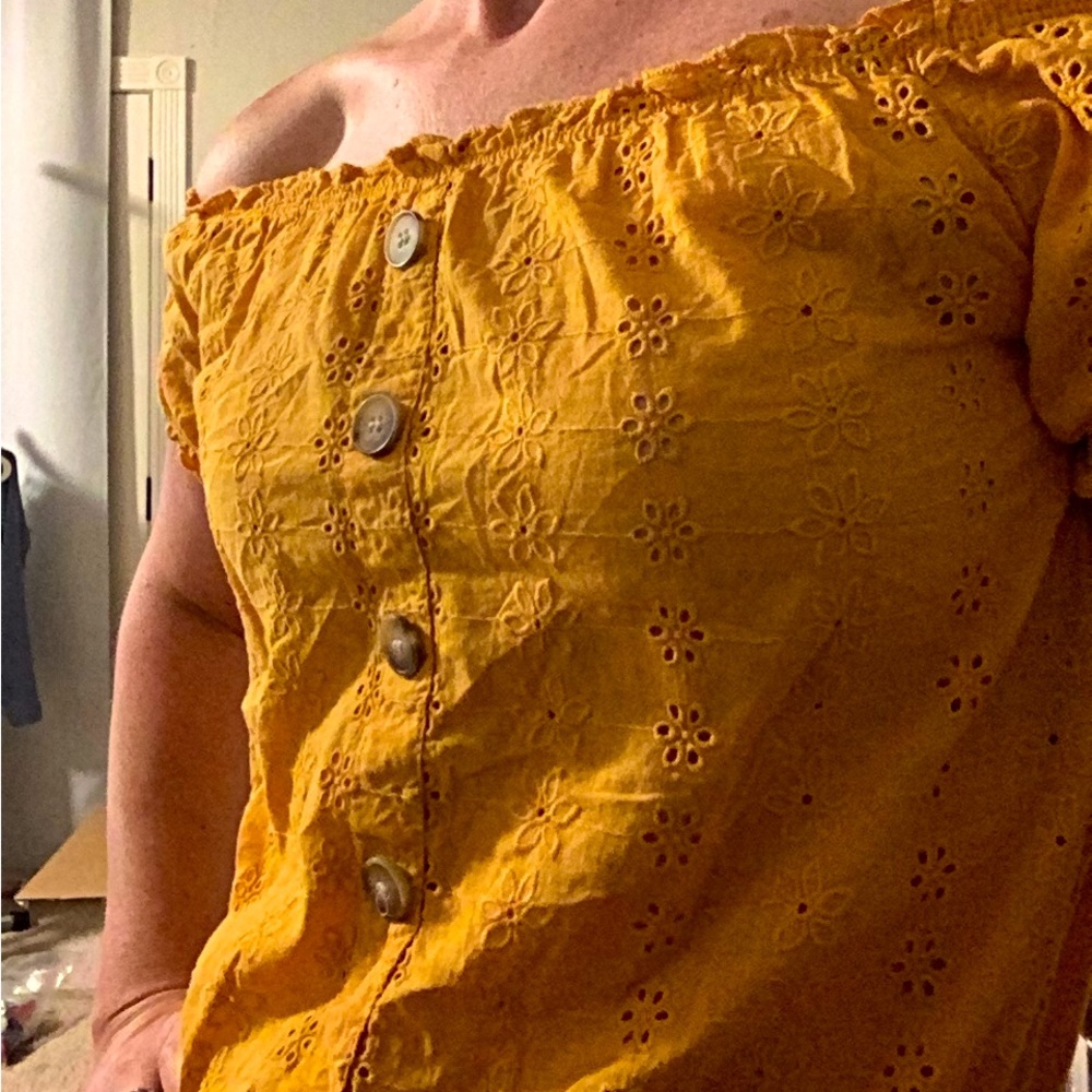 Rue 21 Mustard Yellow Peasant Crop Top